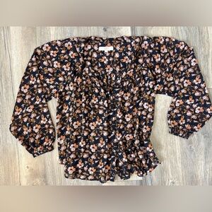Anne Taylor LOFT Sheer Floral LongSleeve Button Blouse Medium